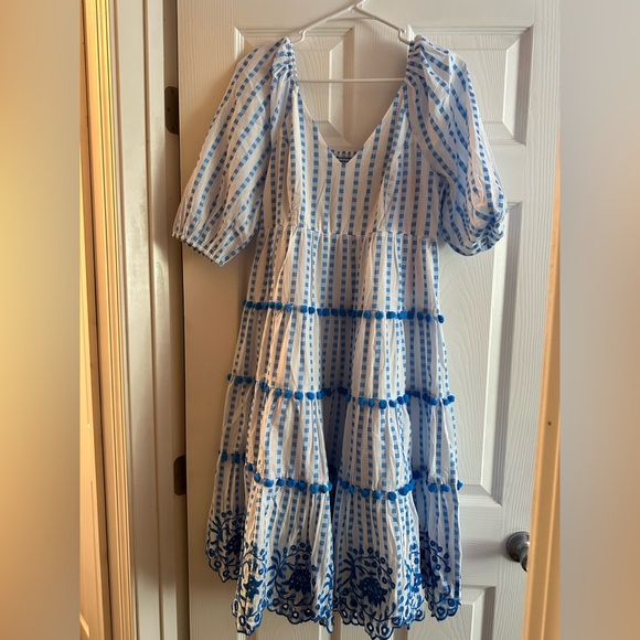 NWT LILLY PULITZER SIDNEY MIDI DRESS BLUE FLARE GINGHAM STRIPE JACQUARD SIZE 6
